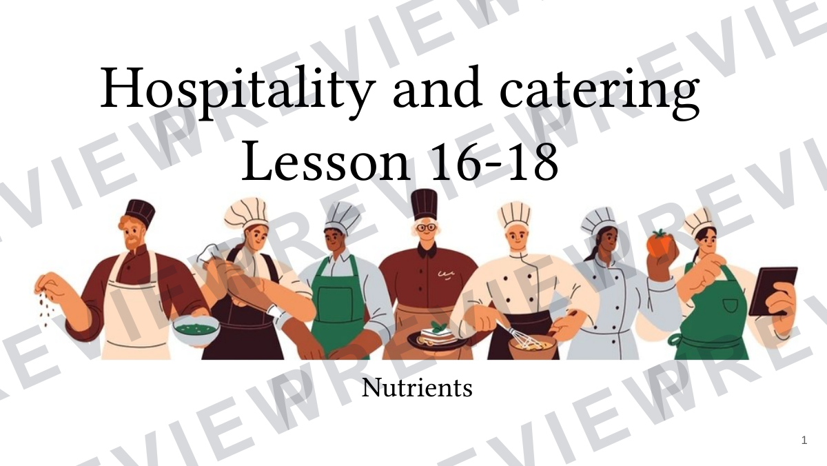 Hospitality and catering lesson 16-18 preview page 1