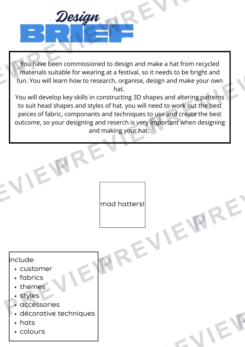Textiles Year 9 Mad Hatters project  preview page 2