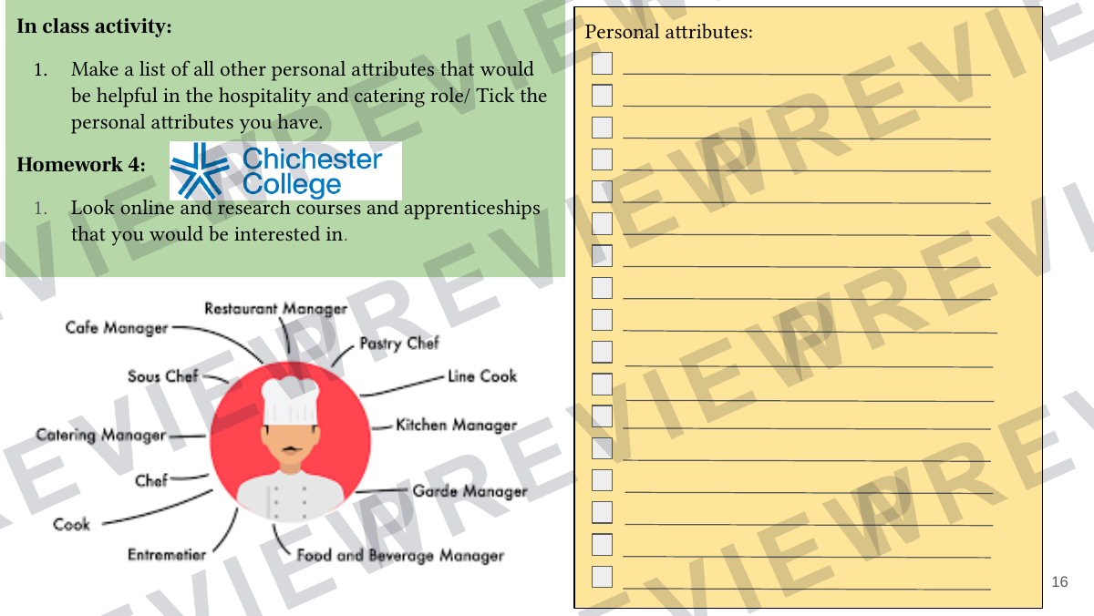 Hospitality and catering level 1-2 booklet 1  preview page 16