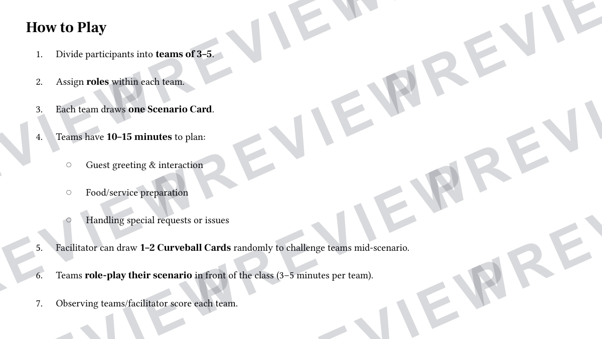The perfect service lesson game KS4 Hospitality  preview page 2