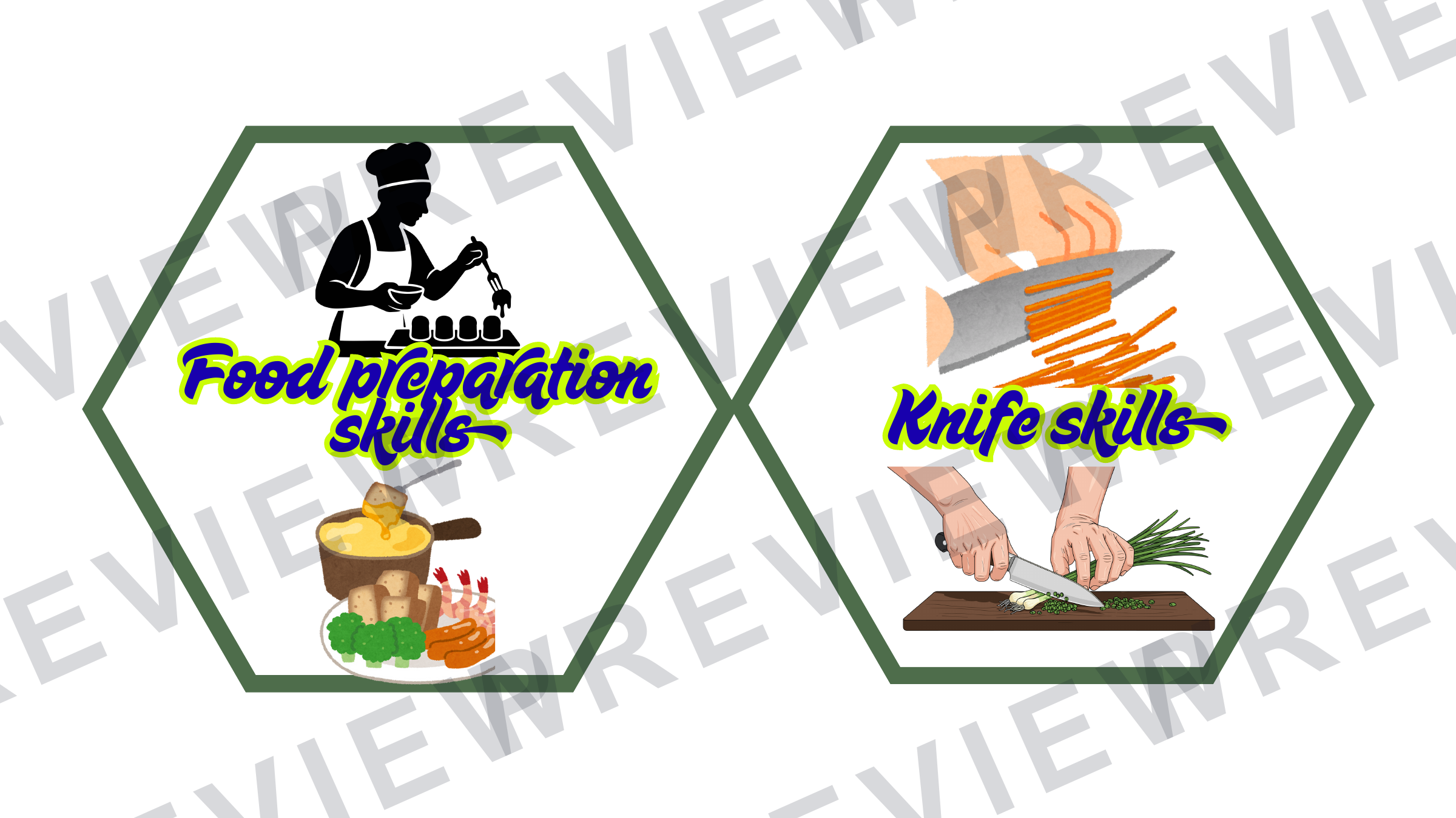 Hexagon display catering food preparation skills preview page 1