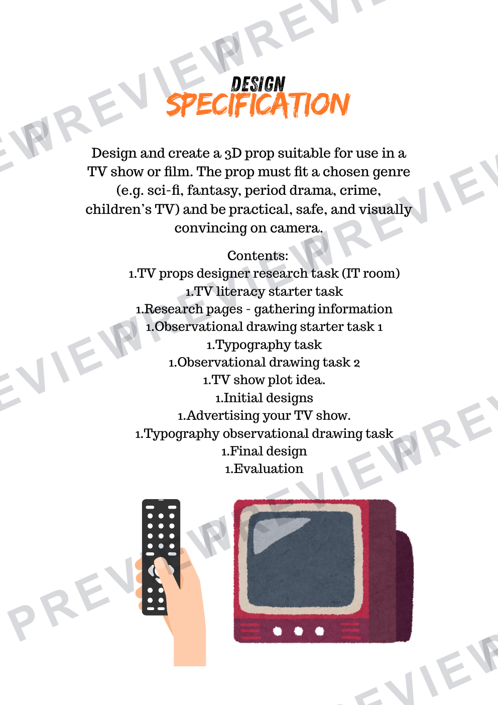 3D design TV prop mini project workbook KS3/4  preview page 2