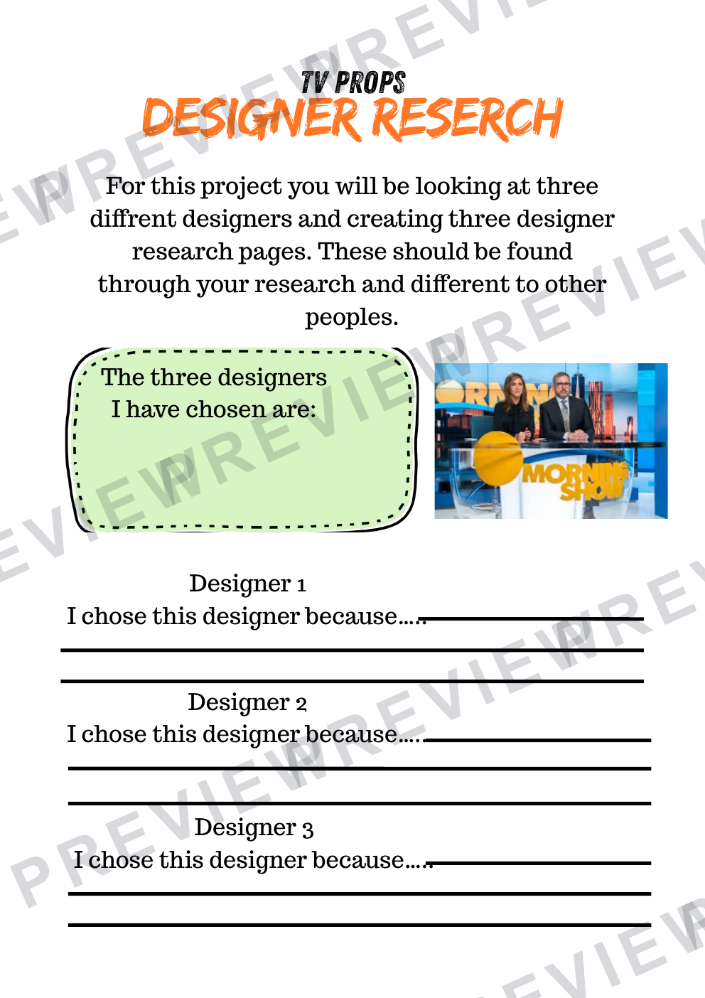 3D design TV prop mini project workbook KS3/4  preview page 3