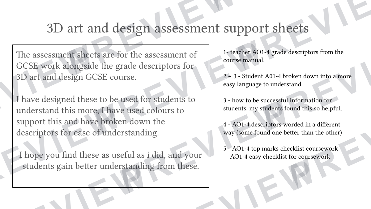 3D design KS4 GCSE assessment pack  preview page 1