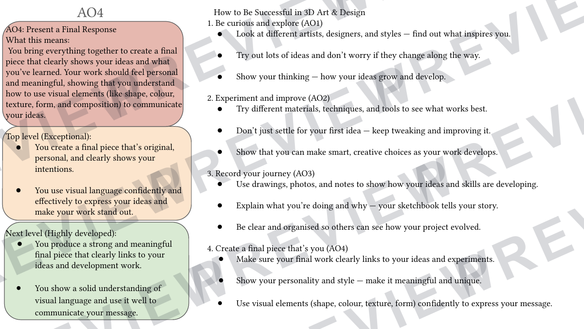 3D design KS4 GCSE assessment pack  preview page 4