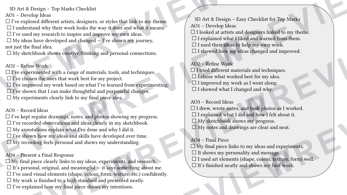 3D design KS4 GCSE assessment pack  preview page 6