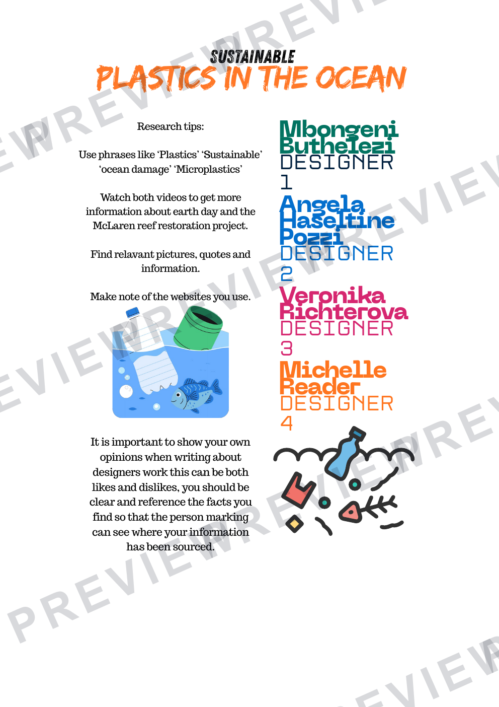 Plastics in the ocean year 9 booklet design, analyse and make  preview page 3