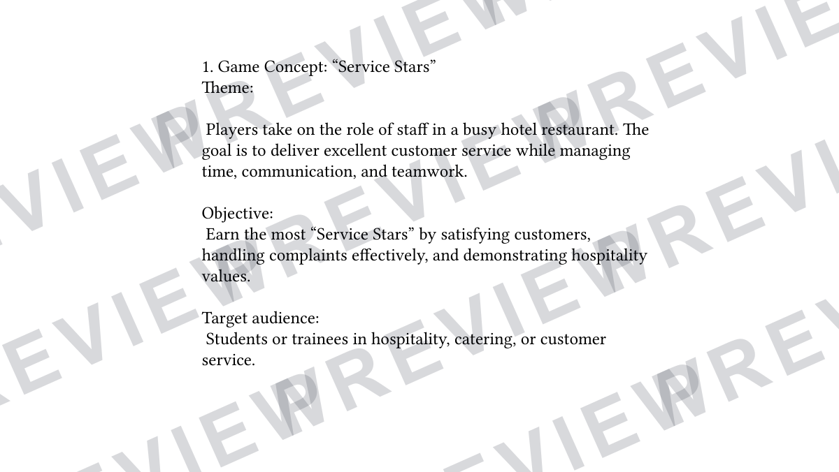 Service stars hospitality game for KS3/4  preview page 2