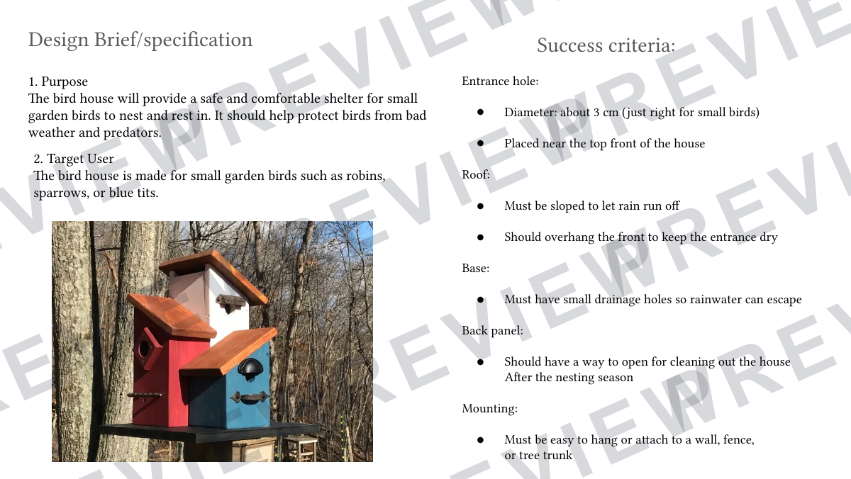 KS3 birdhouse 3D design project workbook  preview page 2