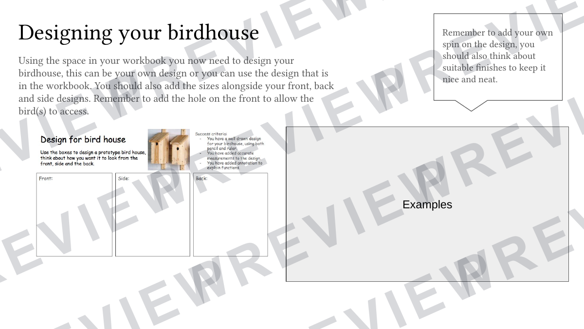 KS3 birdhouse 3D design project workbook  preview page 3