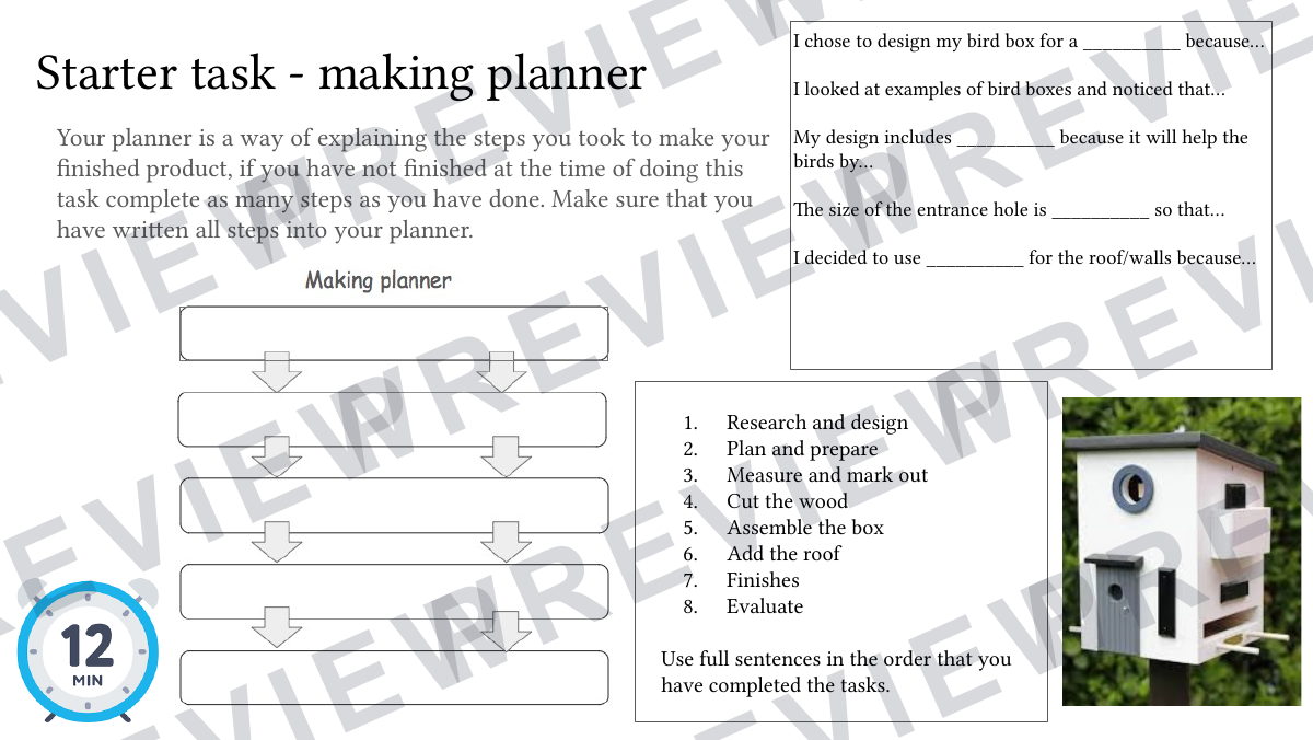 KS3 birdhouse 3D design project workbook  preview page 13