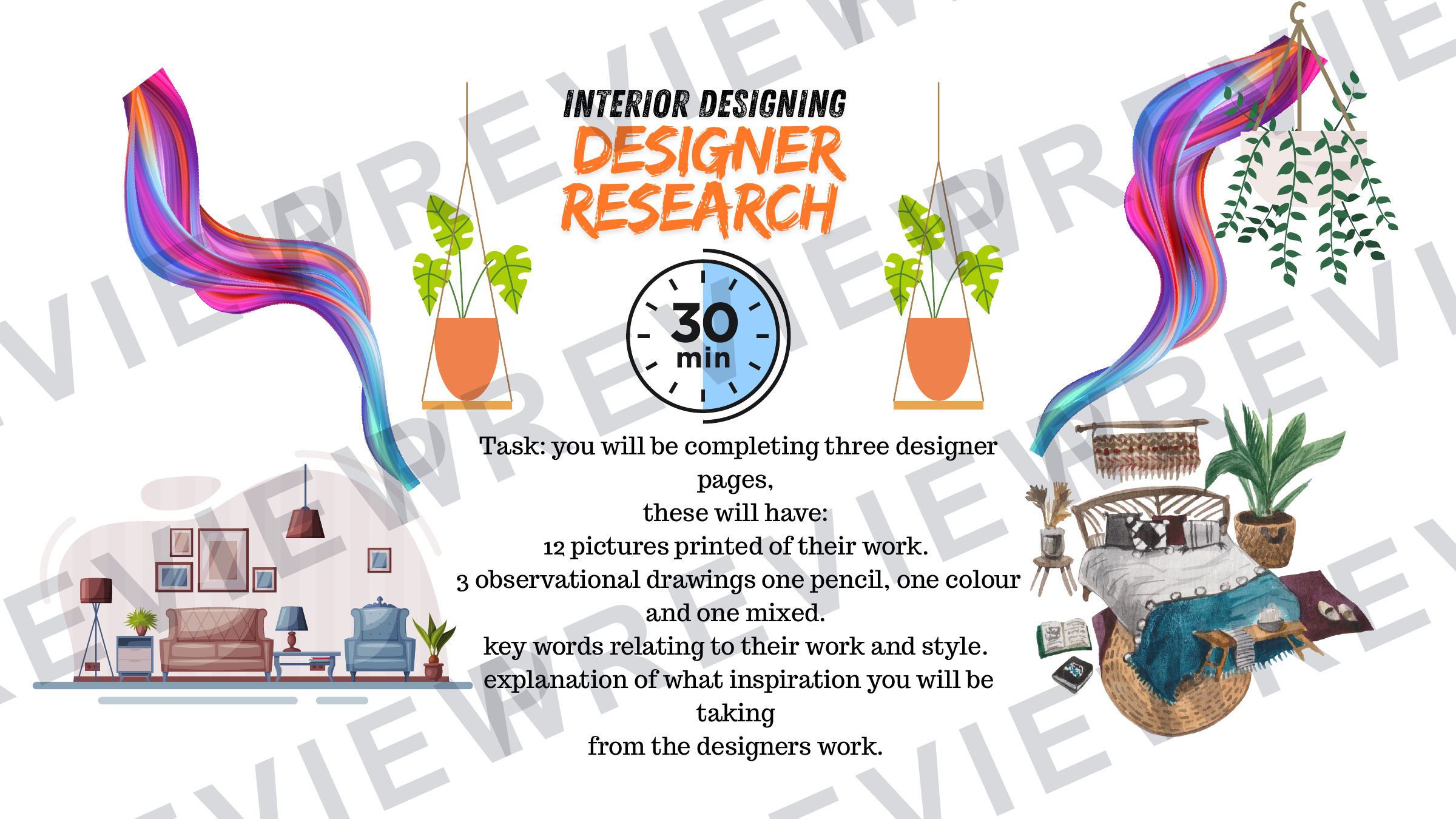 Interior design KS3 graphics project booklet preview page 7