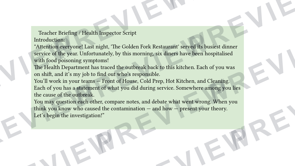 Food poisoning outbreak task for hospitality KS4  preview page 2