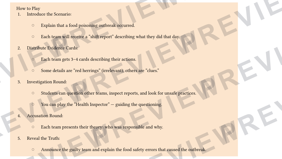 Food poisoning outbreak task for hospitality KS4  preview page 3