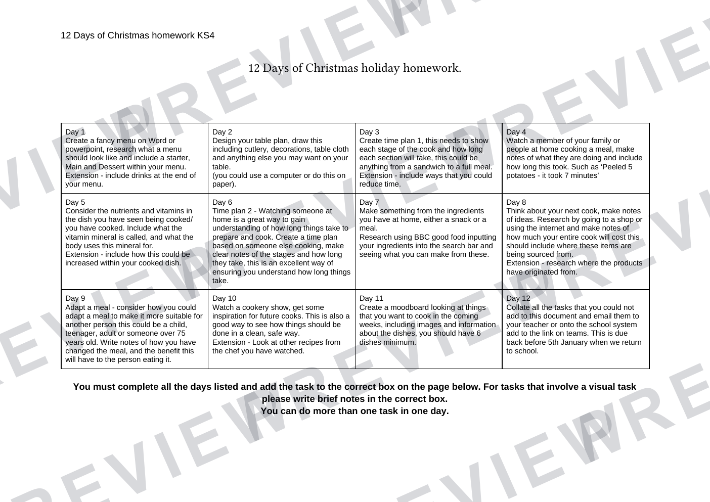 The 12 days of Christmas hospitality homework  preview page 1