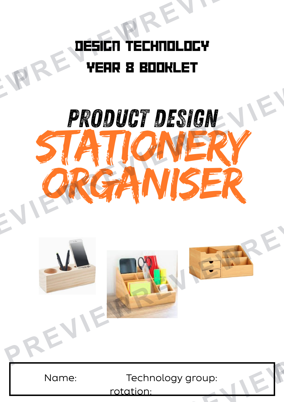 Product design/3D design KS3 task 'design and make a stationary holder' preview page 1