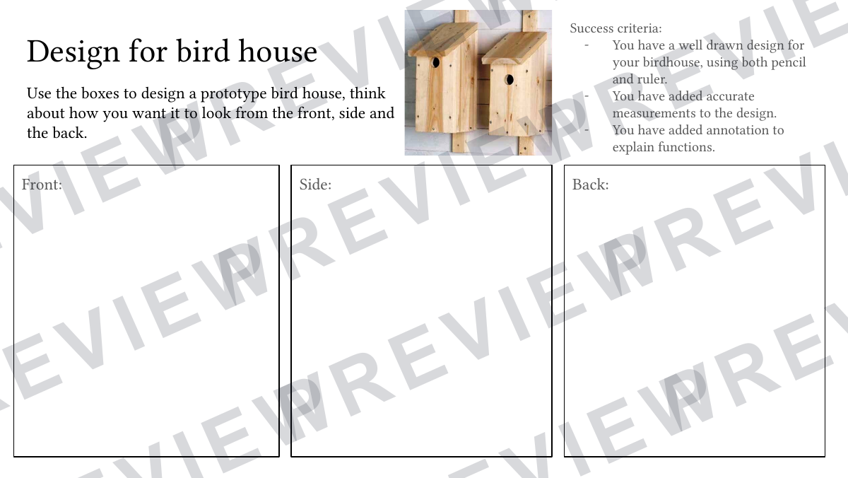 KS3 bird house project resources  preview page 3