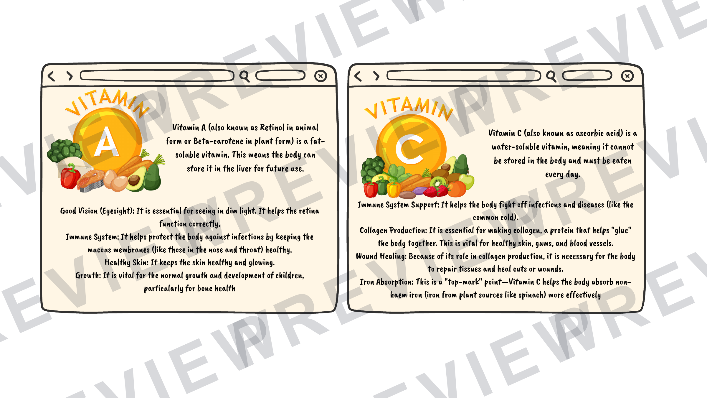 Hospitality revision cards GCSE vitamins/unsatisfactory intake (A6 size) preview page 1