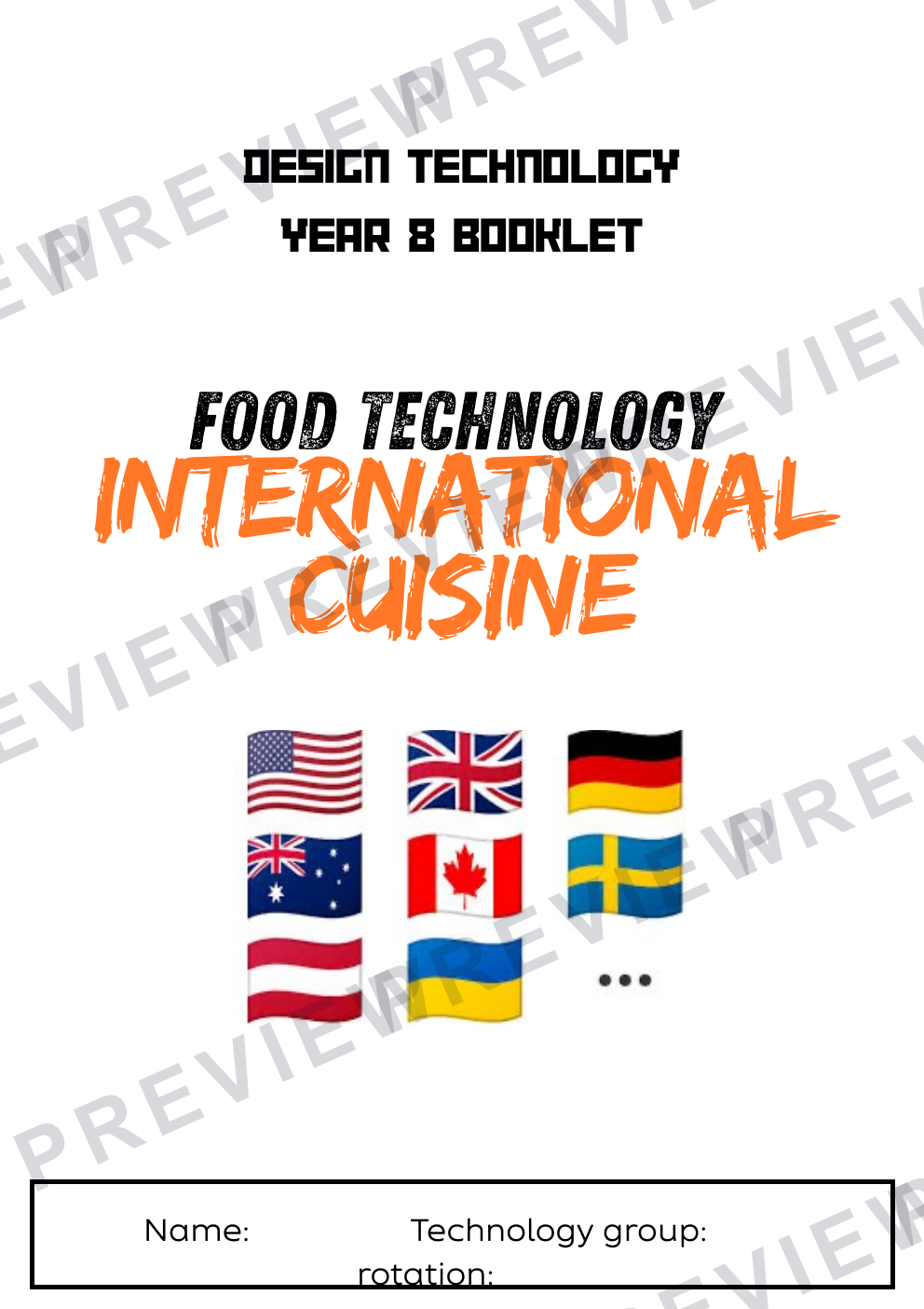 Food technology international cuisine workbook year 8  preview page 1