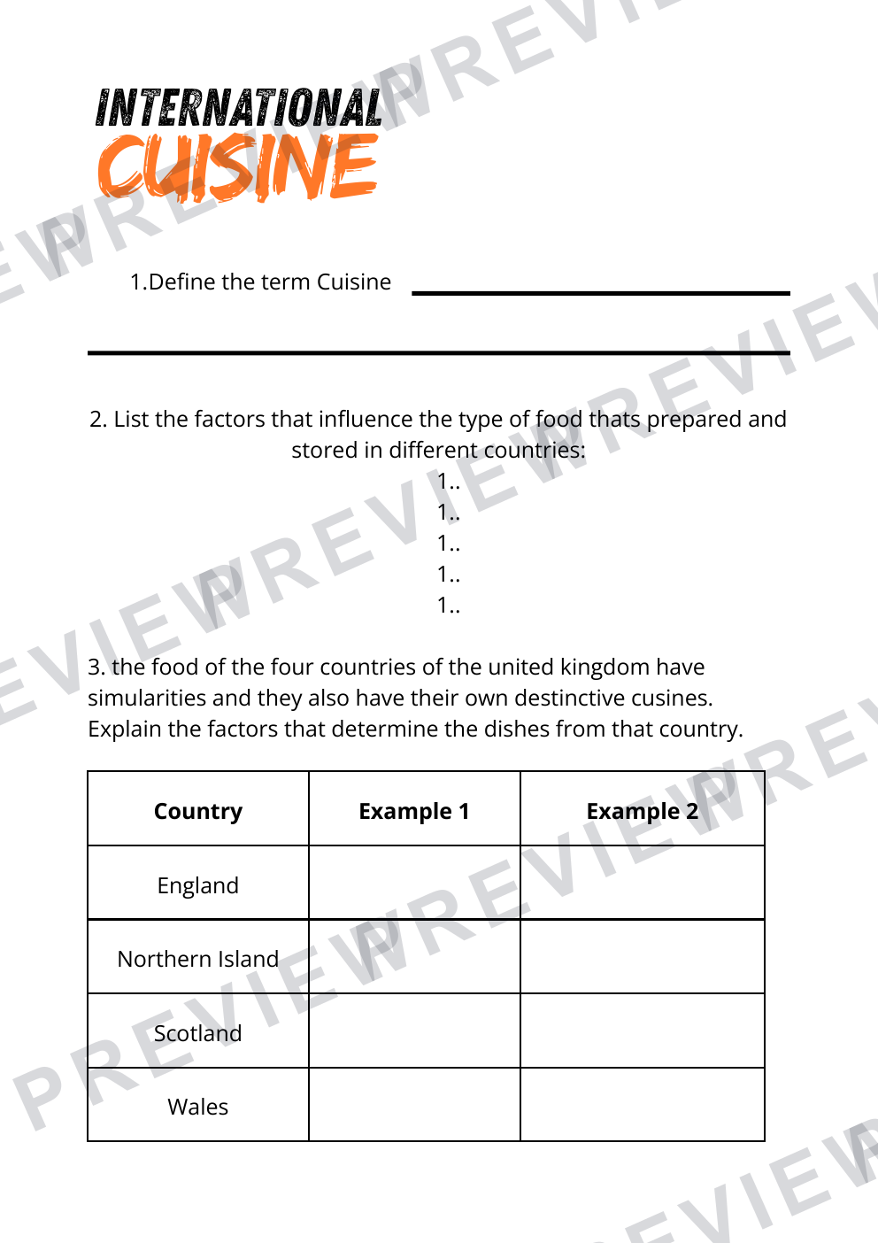 Food technology international cuisine workbook year 8  preview page 3
