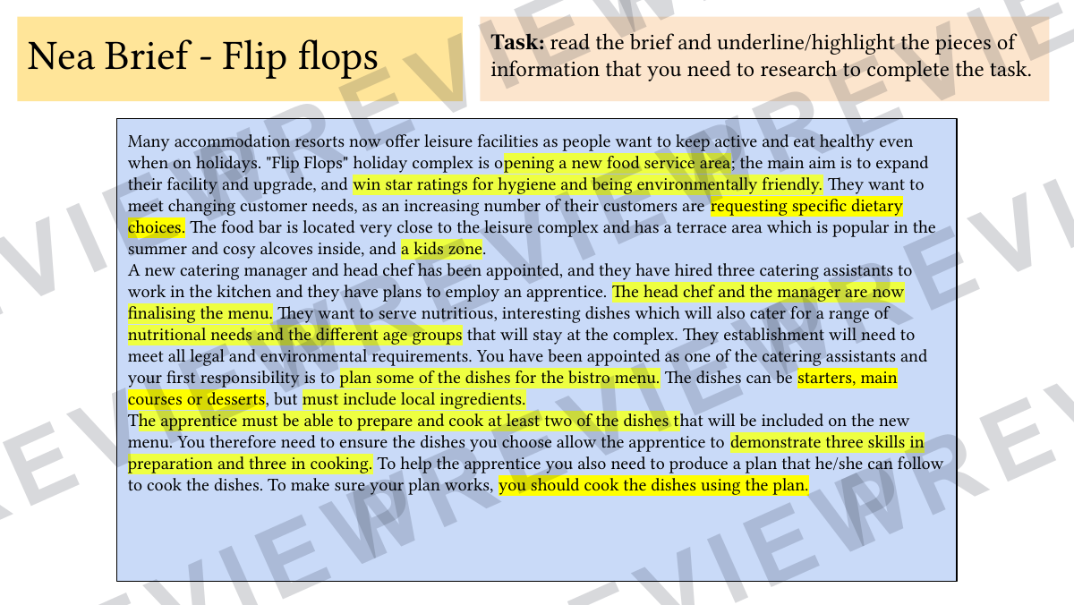 Hospitality and catering "flip flops" NEA booklet  preview page 15