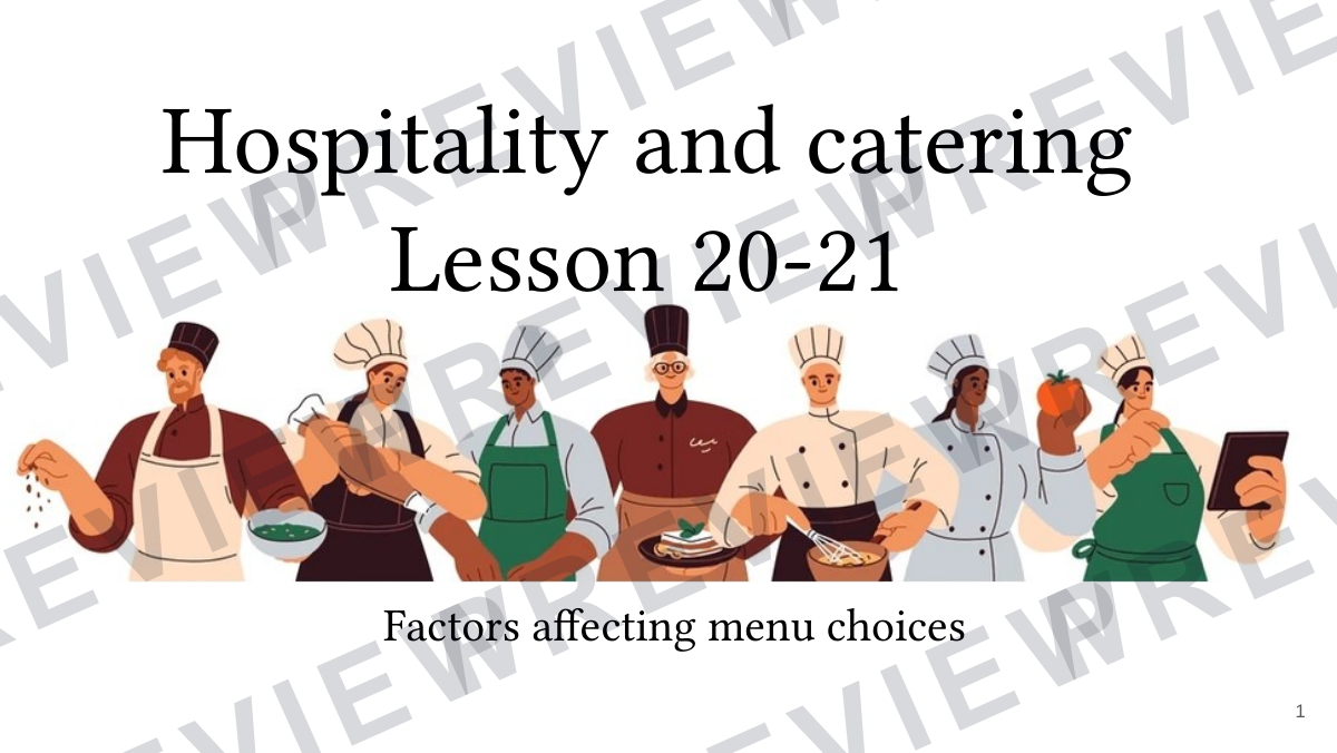 Hospitality and catering lesson 20-21 preview page 1