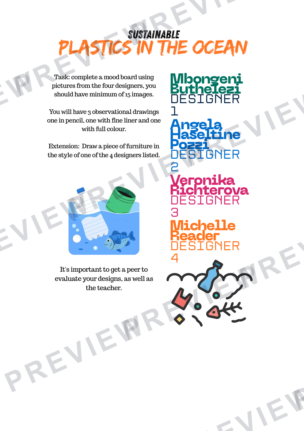 Plastics in the ocean year 7/8 KS3 booklet design, analyse and make preview page 3
