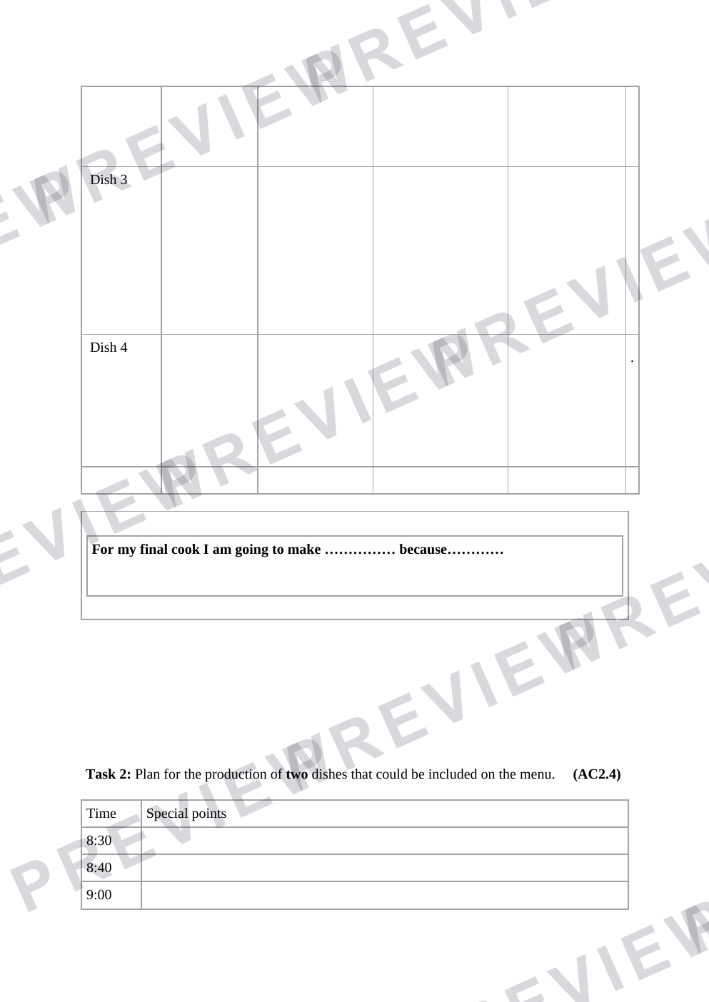 NEA template for Hospitality and catering "flip flops" brief (but changeable)  preview page 2