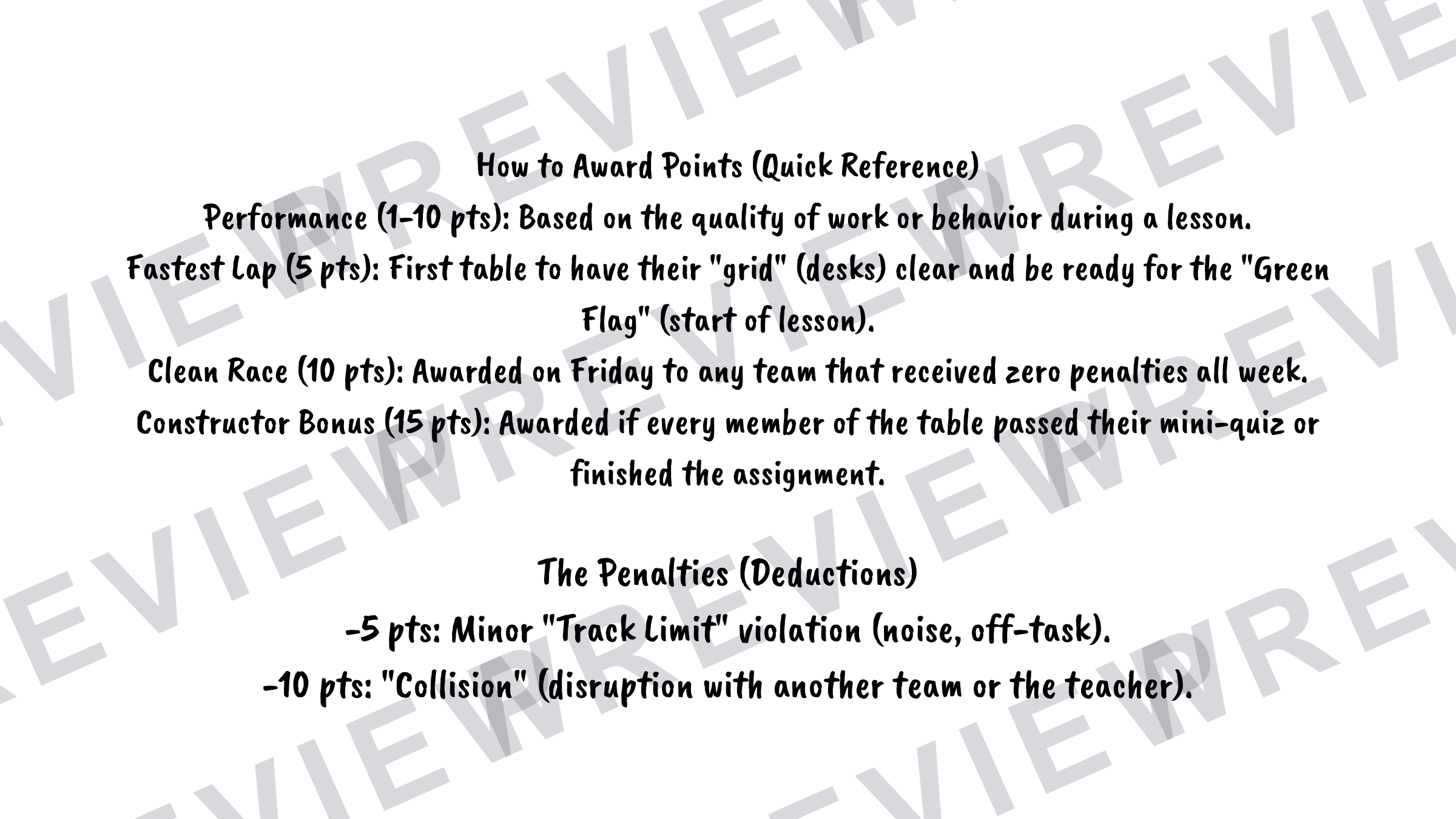 Classroom rewards system Formula one 2025  preview page 11