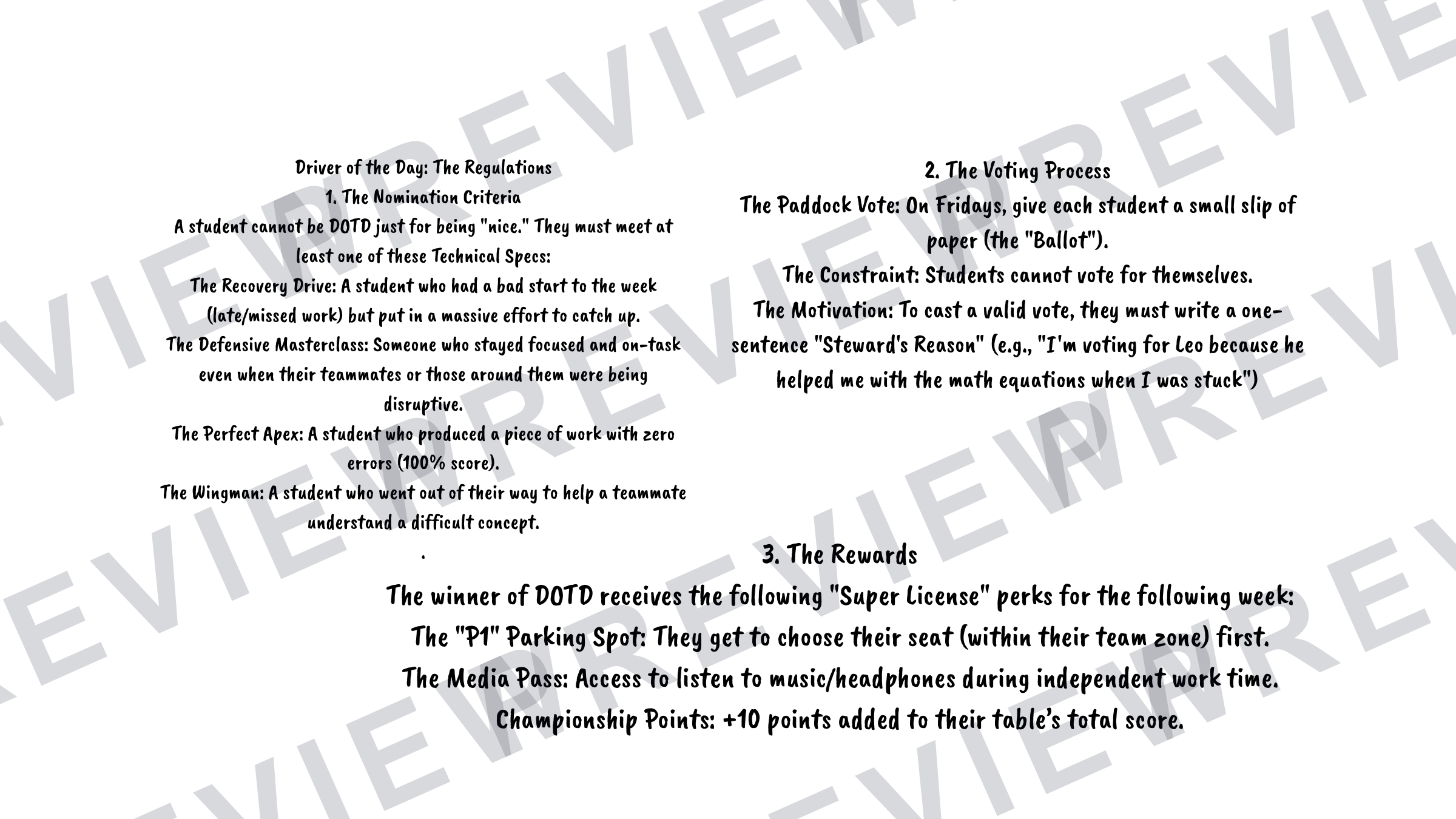 Classroom rewards system Formula one 2025  preview page 14