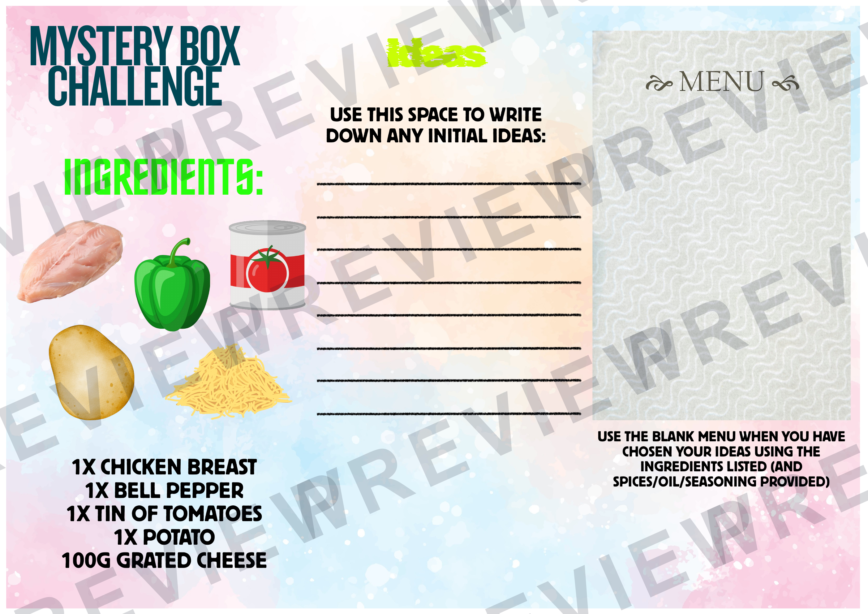 Food technology Mystery box challenge aimed at year 9/10 GCSE  preview page 2